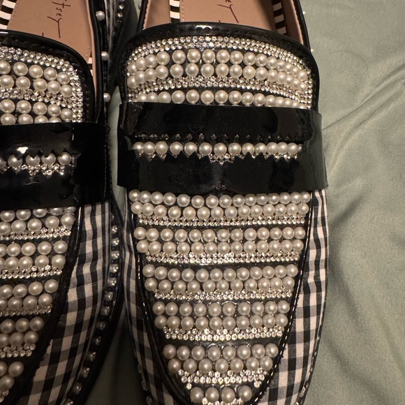 Betsey Johnson Black and White Pearl Embellished Loafers - Picture 4 of 6